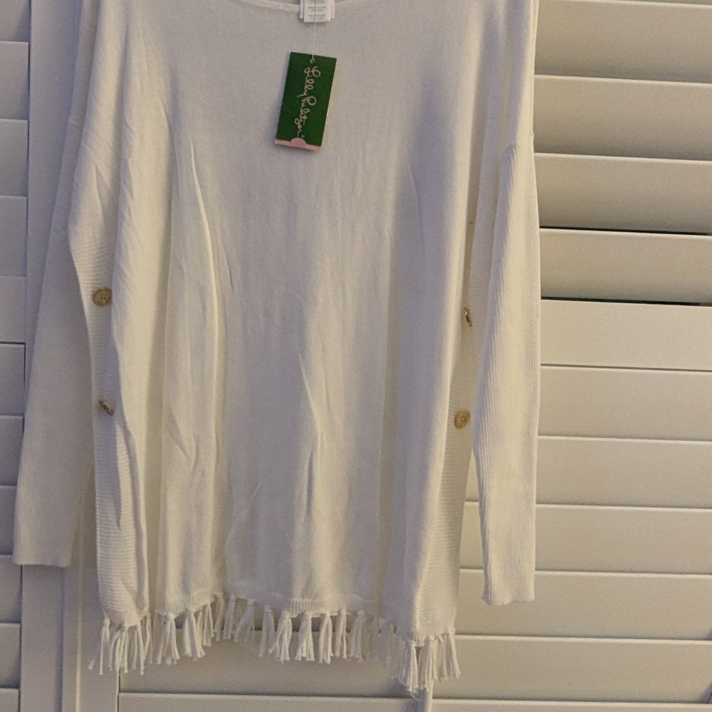NWT, XS, White Fringe Lilly Pulitzer light weight sweater